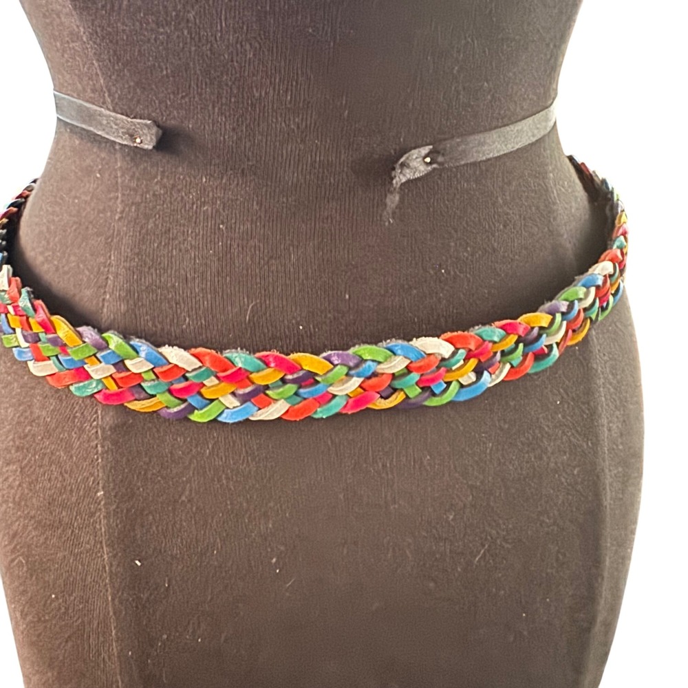 Argentina Capezio Braided Belt Colorful Woven Leather Belt‎ Gold tone Buckle ML - Picture 8 of 12